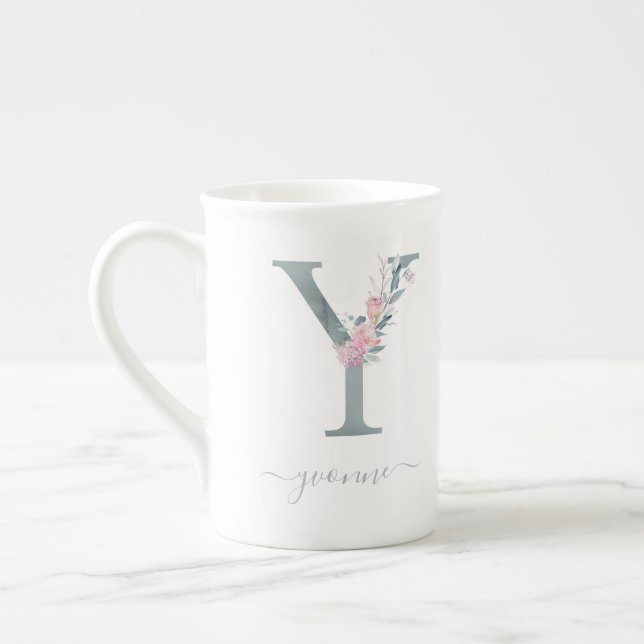 Tasse En Porcelaine LETTRE Florale Aquarelle rose-Ascension monographi (Gauche)