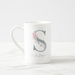 Tasse En Porcelaine LETTRE Florale Aquarelle rose-Push S