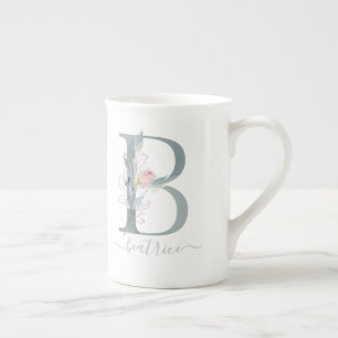Tasse En Porcelaine LETTRE Florale B D'Aquarelle Rose Push