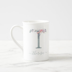 Tasse En Porcelaine LETTRE Florale T PLEINE AQUATICOLE ROUILLÉE MONOG