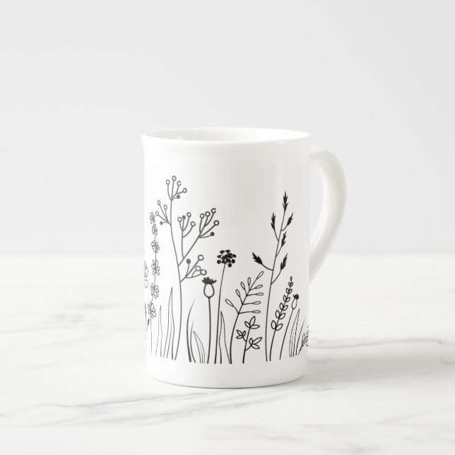 Tasse En Porcelaine Ligne minimaliste moderne tendance Art Botanique (Devant droit)