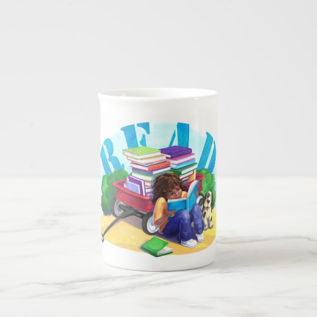 Tasse En Porcelaine LIRE Livre Wagon Art (Devant)