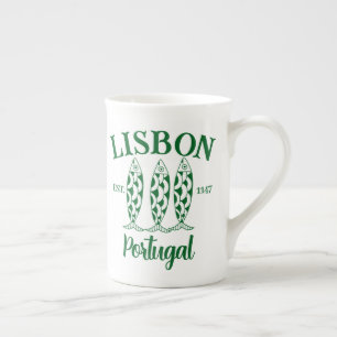 Tasse En Porcelaine Lisbonne Portugal Est Texte Blanc