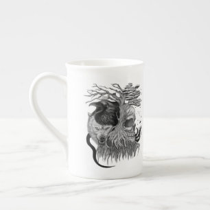 Tasse En Porcelaine Loup et corbeau avec crâne