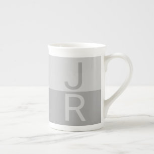Tasse En Porcelaine Lumineuses Gris & Gris Initiales Modernes Monogram