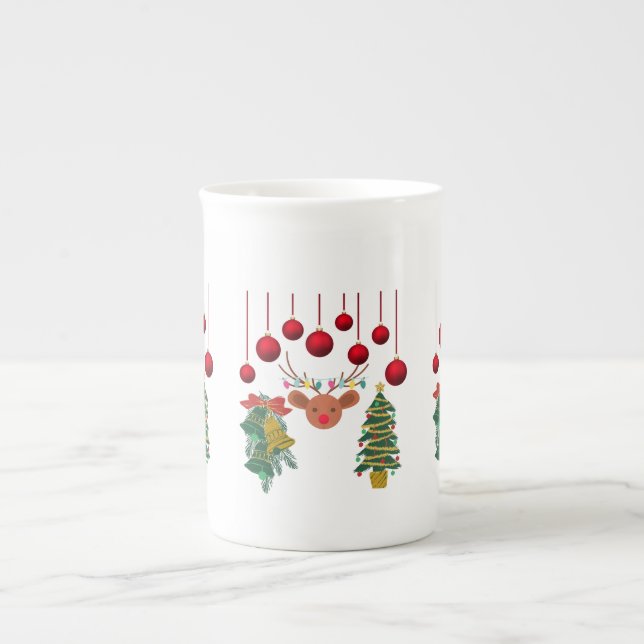 Tasse En Porcelaine Magical Reindeer Bells and Christmas Tree Design  (Devant)