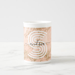 Tasse En Porcelaine Marbre rose Parties scintillant or, Nom du script 