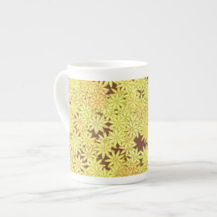 Tasse En Porcelaine Marguerite jaune et or sur Brown chocolat