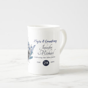 Tasse En Porcelaine Mariage photo Anniversaire Cadeau Blue Wreath Mode
