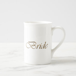Tasse En Porcelaine Mariée, écriture or élégant chic blanc