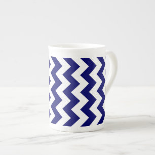 Tasse En Porcelaine Marine et White Zigzag