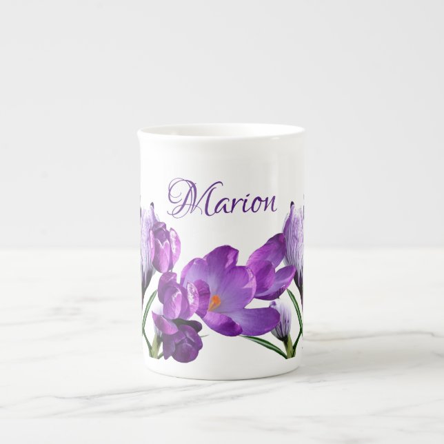 Tasse En Porcelaine Marion personnalisable nom de fleurs violettes boh (Devant)