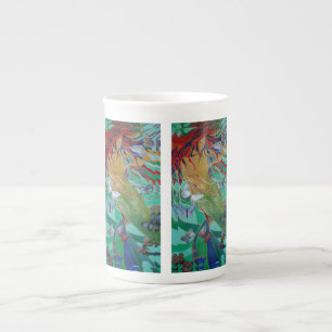 Tasse En Porcelaine Mermaid Nage avec Papillons Imaginaire Art