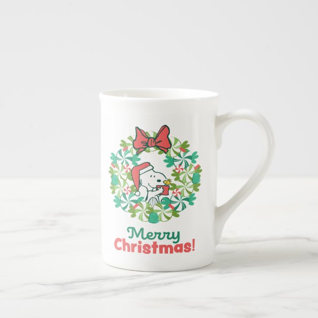 Tasse En Porcelaine Merry Christmas Peppermenthe Holiday Wreath (Droite)