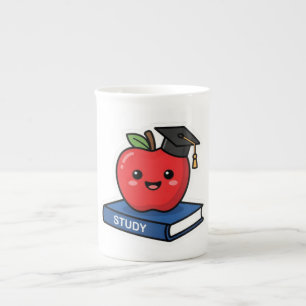 Tasse En Porcelaine Mignon Kawaii Pomme Rouge Portant une Casquette de