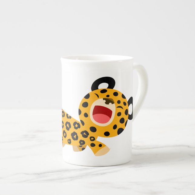 Tasse En Porcelaine Mignonne caricature Facétieuse Léopard Bone Chine  (Devant droit)