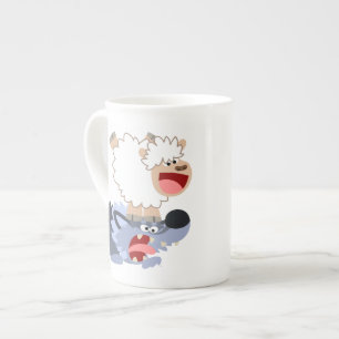 Tasse En Porcelaine Mignonne joueuse de caricatures mouton et d'os de 