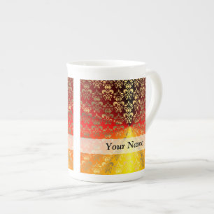 Tasse En Porcelaine Modèle orange et or damassé
