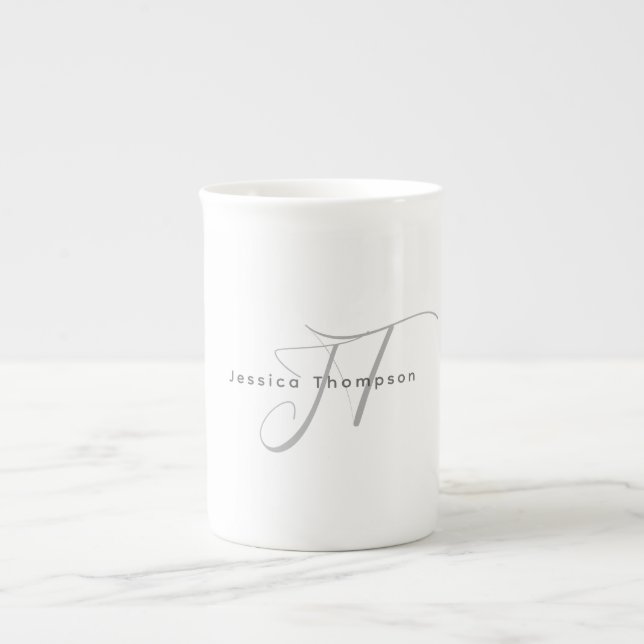 Tasse En Porcelaine Modern Elegant Plain Professional Name Monogram (Devant)