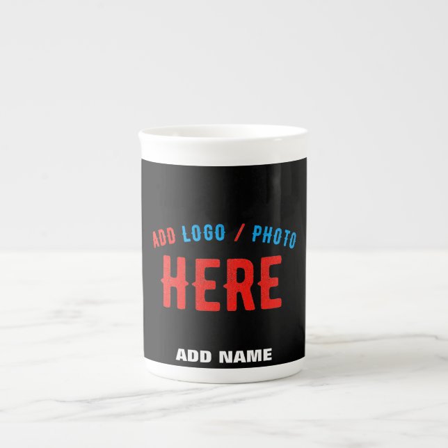 TASSE EN PORCELAINE MODERNE ET MODERNE PERSONNALISABLE NOIR VÉRIFIÉ (Devant)