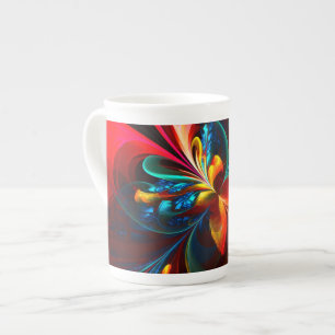 Tasse En Porcelaine Moderne Floral Abstrait Art Orange Bleu Motif #14
