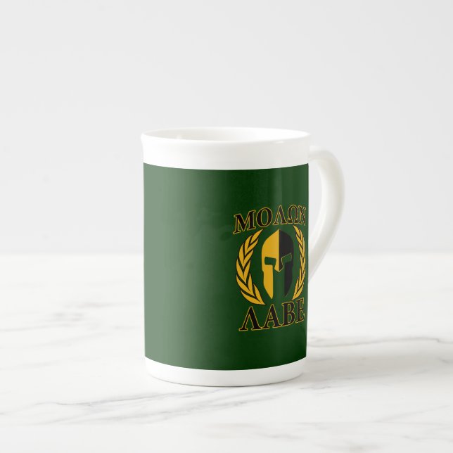 Tasse En Porcelaine Molon Labe Spartan Mask Laurels sur Green (Devant droit)