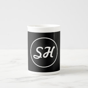 Tasse En Porcelaine Monogramme de style rétro-moderne cool   Noir et b
