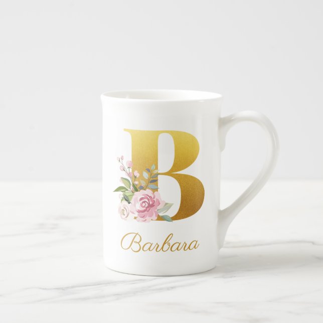 Tasse En Porcelaine Monogramme floral Nom botanique initial B personna (Droite)