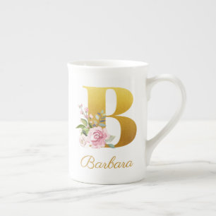 Tasse En Porcelaine Monogramme floral Nom botanique Initiale B Personn