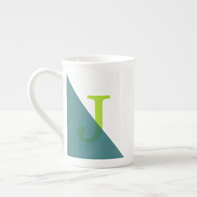 Tasse En Porcelaine Monogramme géométrique Vert Turquoise (Gauche)