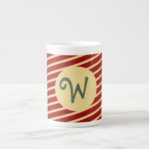 Tasse En Porcelaine Monogramme Rayures Rouge Cramoisi et Crème Varsity