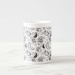 Tasse En Porcelaine Motif cachemire noir et blanc – Art textile élégan