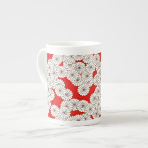 Tasse En Porcelaine Motif de fleurs Art Déco - blanc sur rouge