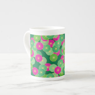Tasse En Porcelaine Motif de fleurs Art Déco - tons verts, fuchsia