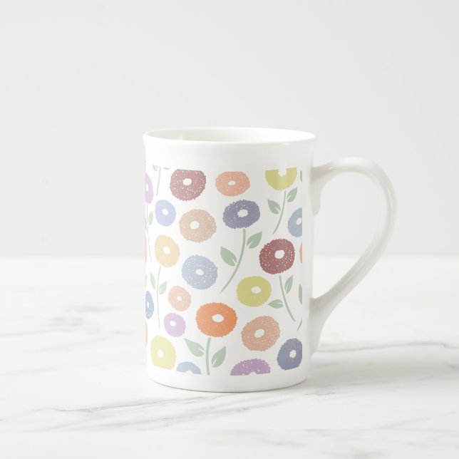 Tasse En Porcelaine Motif de fleurs floues Pastels sur fond blanc (Droite)