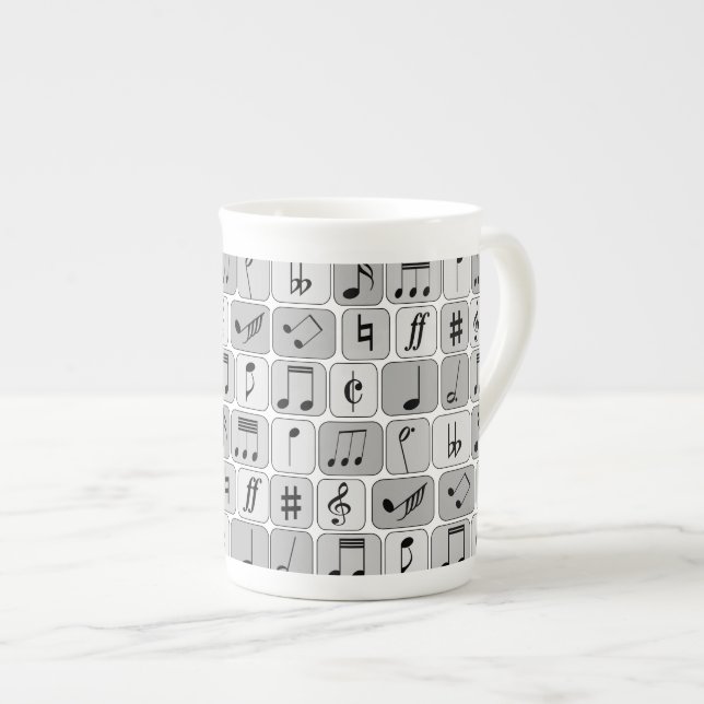 Tasse En Porcelaine Motif de notes de musique géométrique monochrome é (Devant droit)