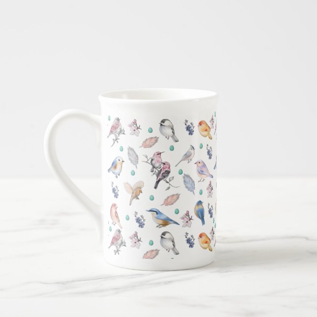 Tasse En Porcelaine Motif des oiseaux de printemps (Gauche)
