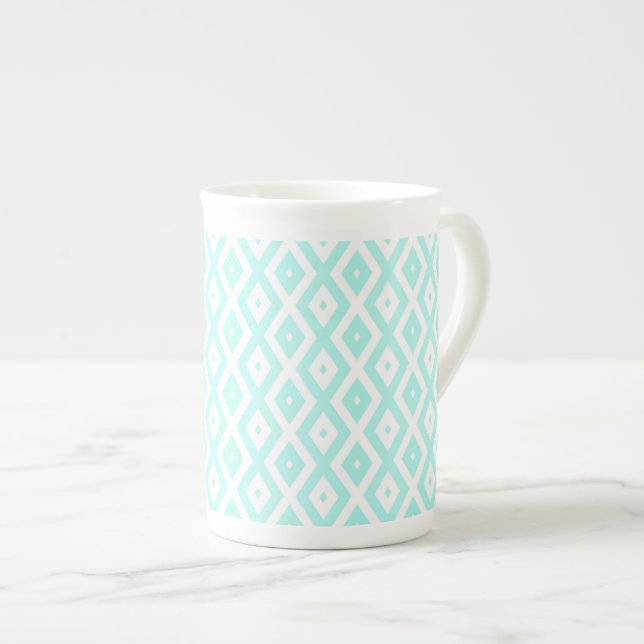 Tasse En Porcelaine Motif en diamant Turquoise et blanc (Devant droit)