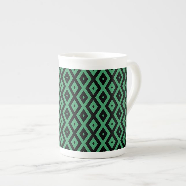 Tasse En Porcelaine Motif en diamant vert et noir (Devant droit)