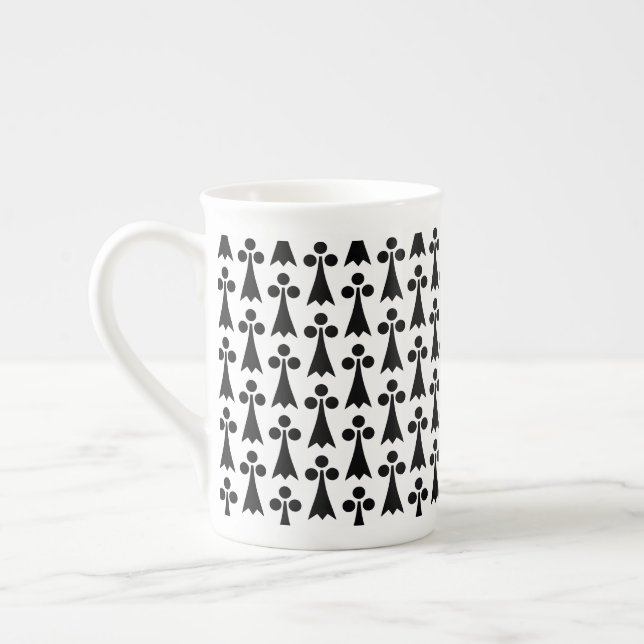Tasse En Porcelaine Motif Ermine, Motif Médiéval, Noir sur Blanc (Gauche)