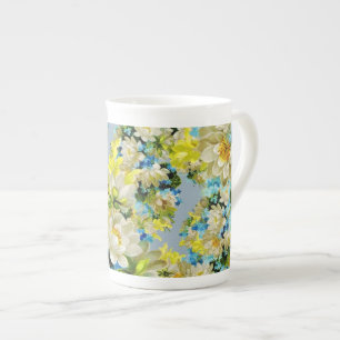 Tasse En Porcelaine Motif floral jaune et bleu vintage