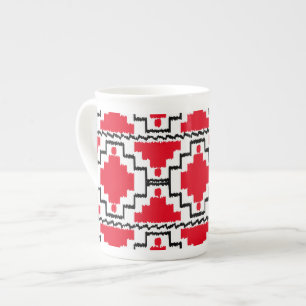 Tasse En Porcelaine Motif Ikat Aztec - Rouge, Noir et Blanc