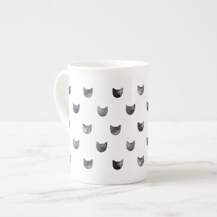 Tasse En Porcelaine Motif mignon chic noir et blanc de chat