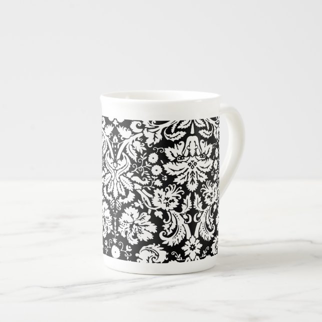 Tasse En Porcelaine Motif noir et blanc de damassé (Devant droit)
