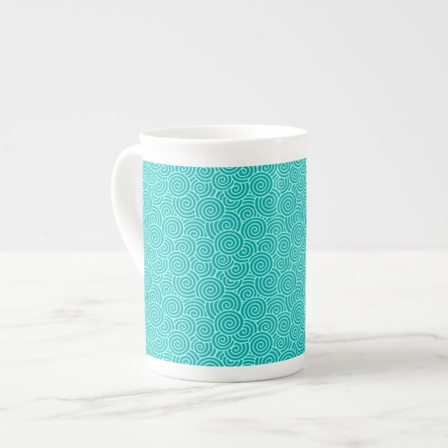 Tasse En Porcelaine Motif tourbillon japonais - turquoise et aqua (Devant gauche)