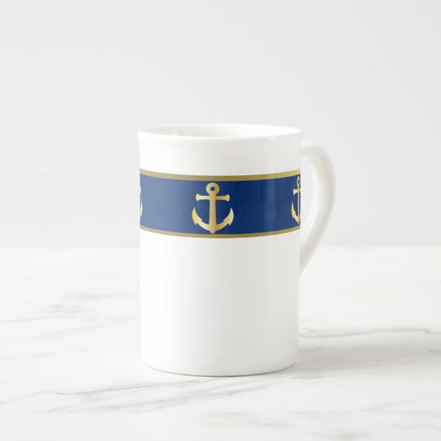Tasse En Porcelaine Musique chinoise d'os bleu et or (Devant droit)