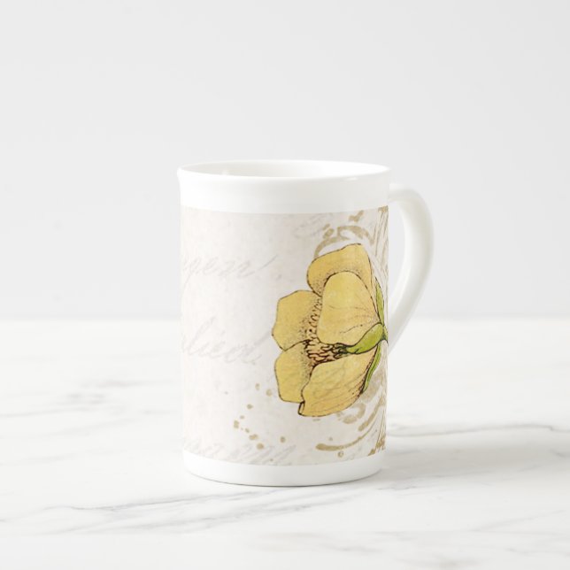 Tasse En Porcelaine Musique de Chine d'os de fleurs jaunes (Devant droit)
