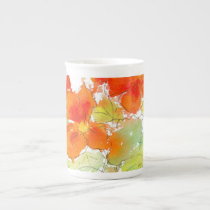 Tasse En Porcelaine Nasturces, aquarelle et encre d'écarlate sur le