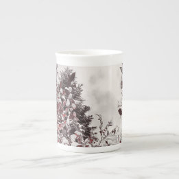 Tasse En Porcelaine Neige fraîche sur Feuilles rouges