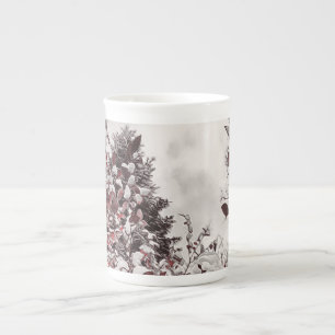 Tasse En Porcelaine Neige fraîche sur les Feuilles rouges